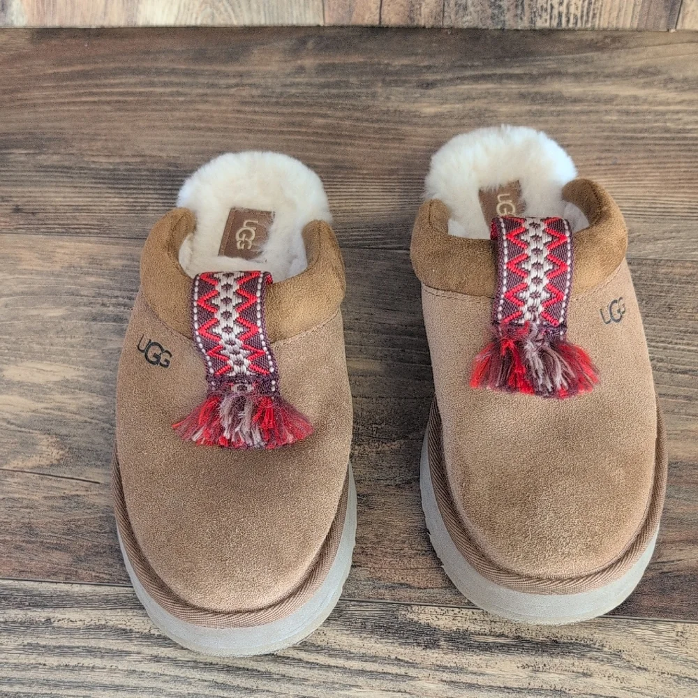 UGG Tazzle Chestnut Tan Suede Platform Slippers Youth 3           M594